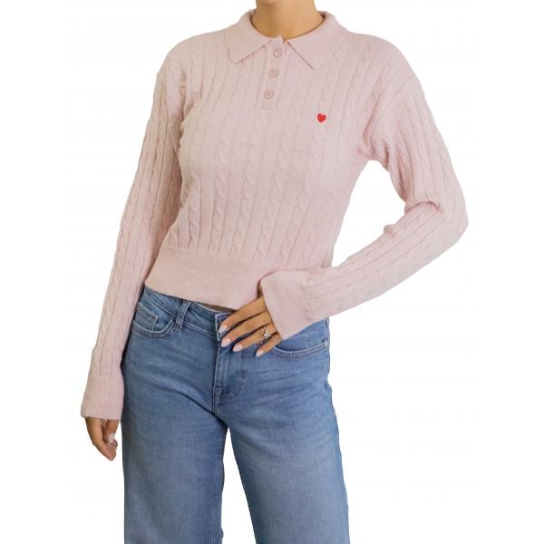 Maglioncino intrecciato crop con colletto e bottoni e cuoricino  Only